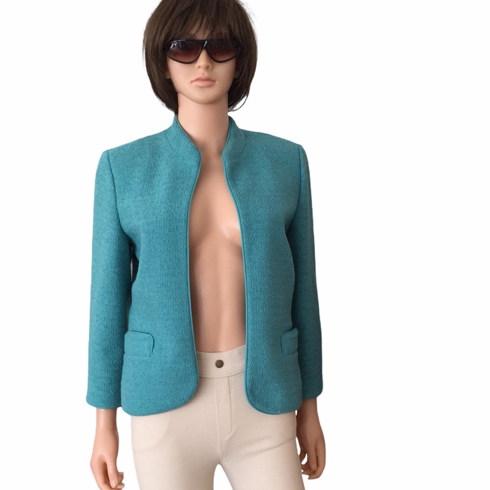 Vintage NWT Lord & Taylor Turquoise Teal Open Front Blazer Jacket - Picture 15 of 15